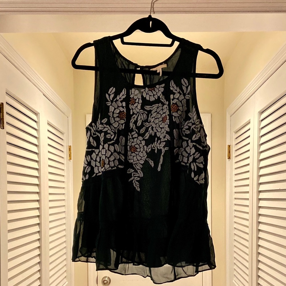 Anthropologie Floreat sleeveless green floral top